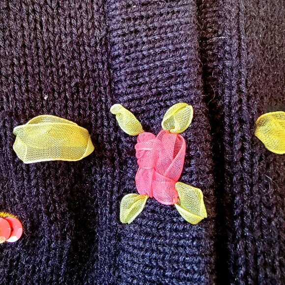 Vintage 90s Y2K Jack B Quick Sequined Beaded Novelty Owl Cardigan Sweater Top - Picture 6 of 16